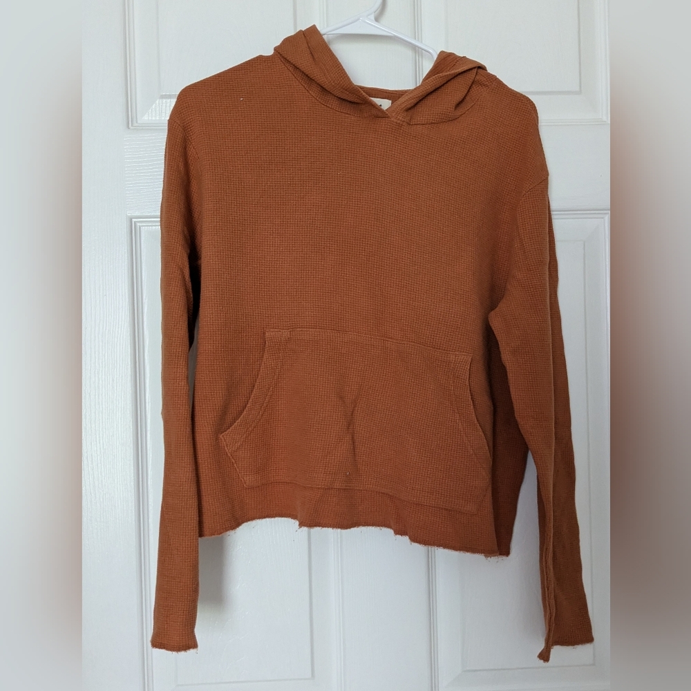 Pact Women's Orange Hoodie Sweatshirt Waffle knit With Pocket Size Small GUC
